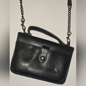 Black Leather Chain Shoulder Bag